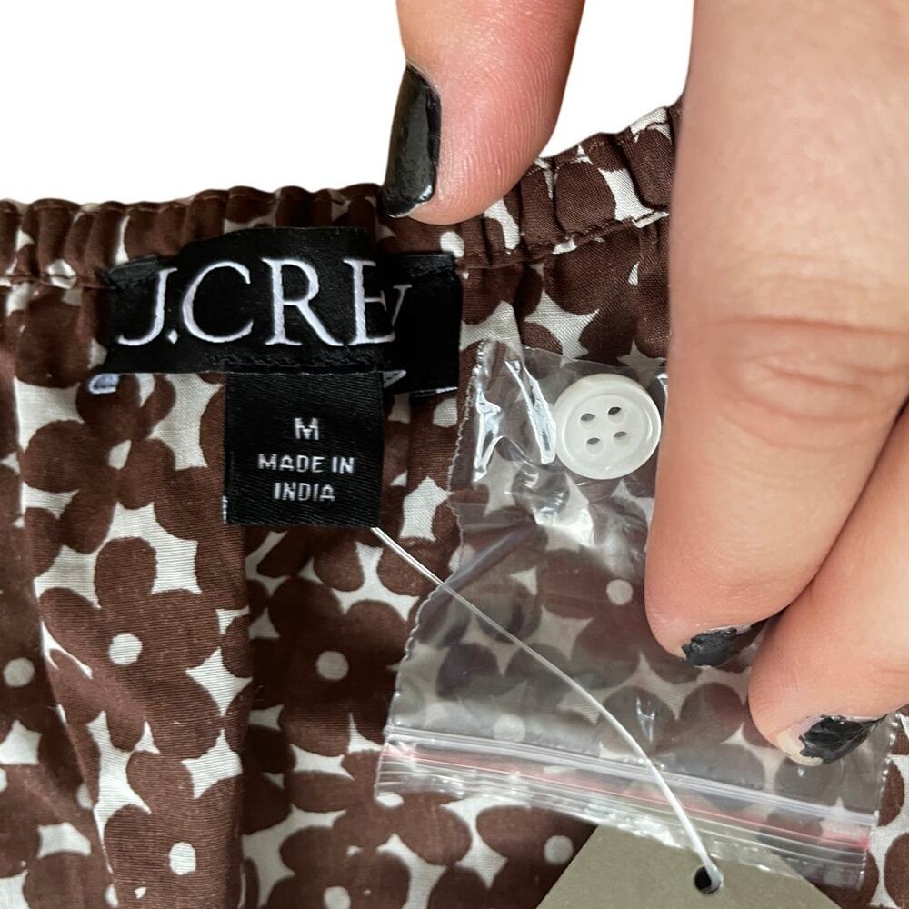 J. Crew Brown and Cream Smocked Peplum Blouse - Picture 6 of 7